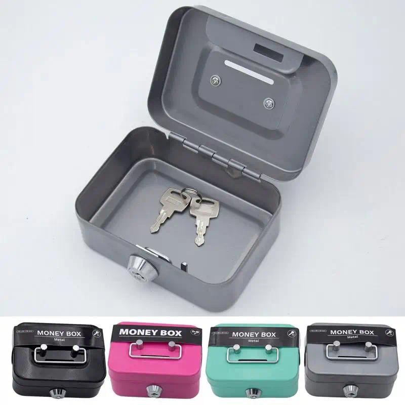 Small Money Lock Box Metal Cash Box Mini Safe Lock Box Money Bank Metal ...