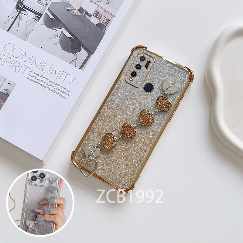 【New】Casing VIVO Y50 Y30i Y30 phone case Silicone Four corner protection  case glitter powde diy Bracelet