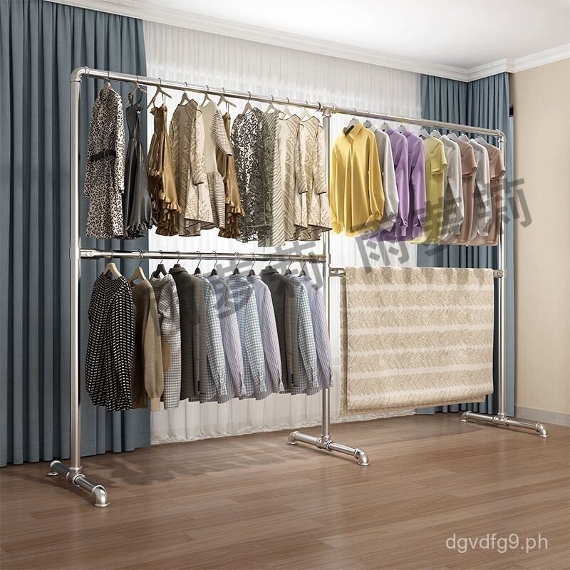 Steel Pipe Clothes Drying Rack Floor Indoor Shoe Rack Double Layer ...