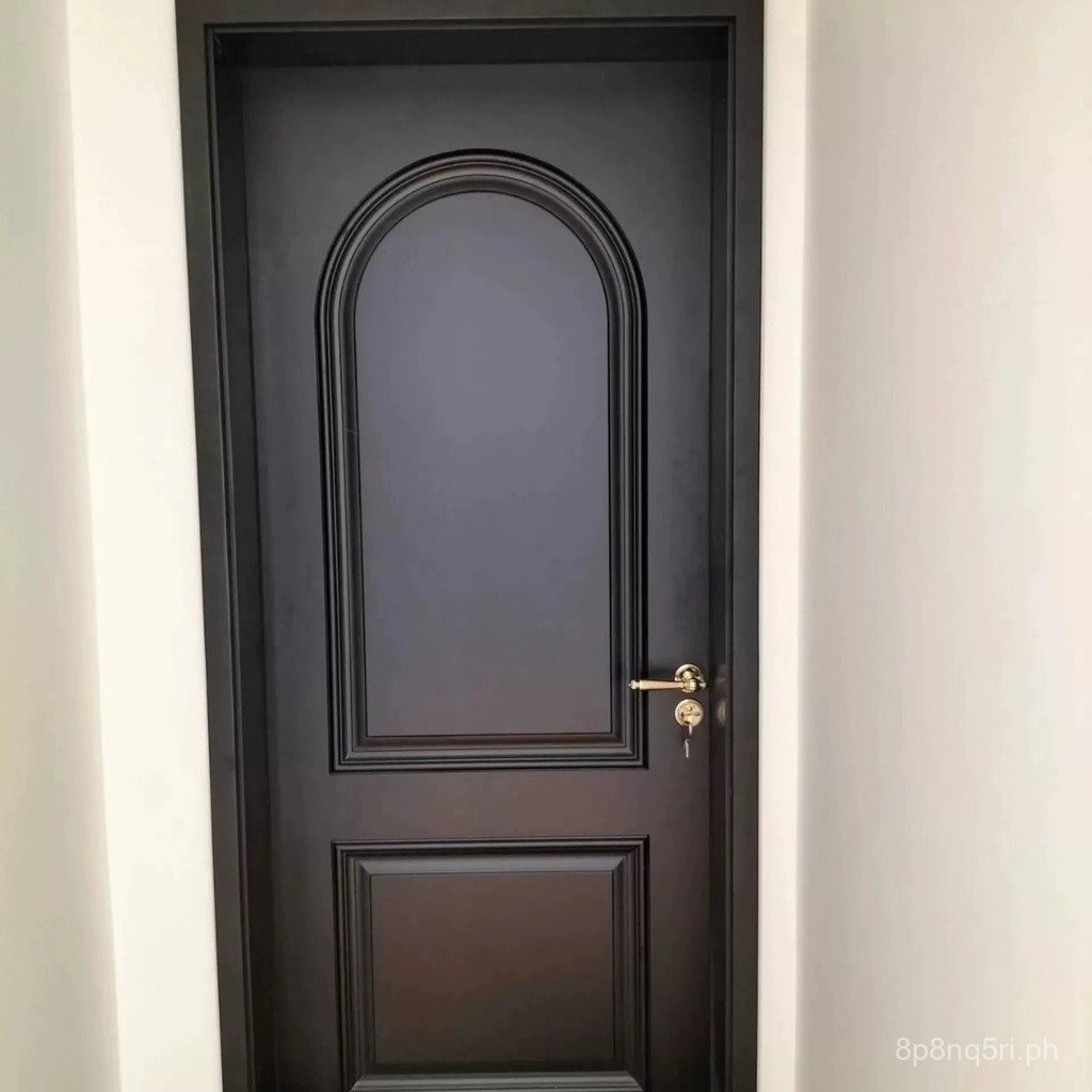 Black French Retro Bedroom Door Inner Door Painted Wooden Door Arc