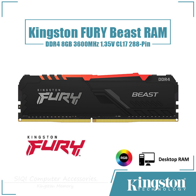 Kingston FURY Beast DDR4 RAM RGB 8GB 3600MHz Desktop Memory AMD Intel ...