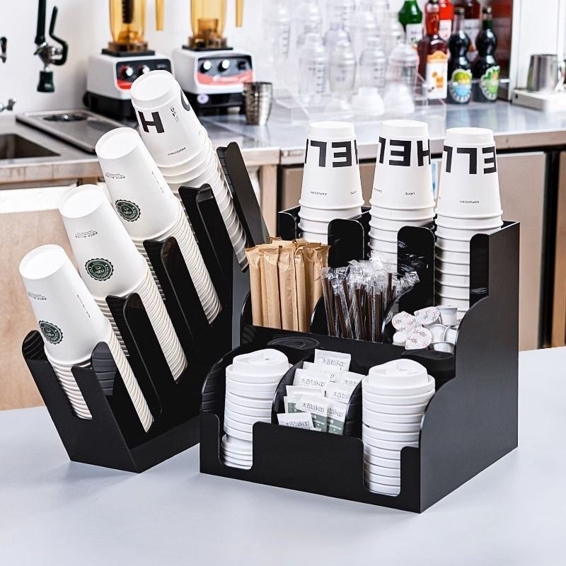 Black Acrylic Coffee Shop Takeaway Cup Holder Milk Tea Cup Rack Bar ...