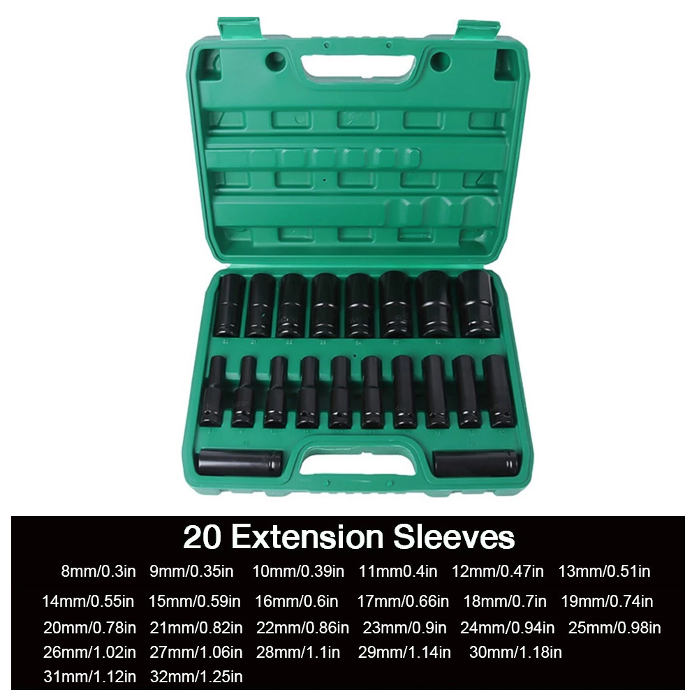 Impact Wrench Socket with Storage Box 10/20 pcs Set 1/2'' Extended ...