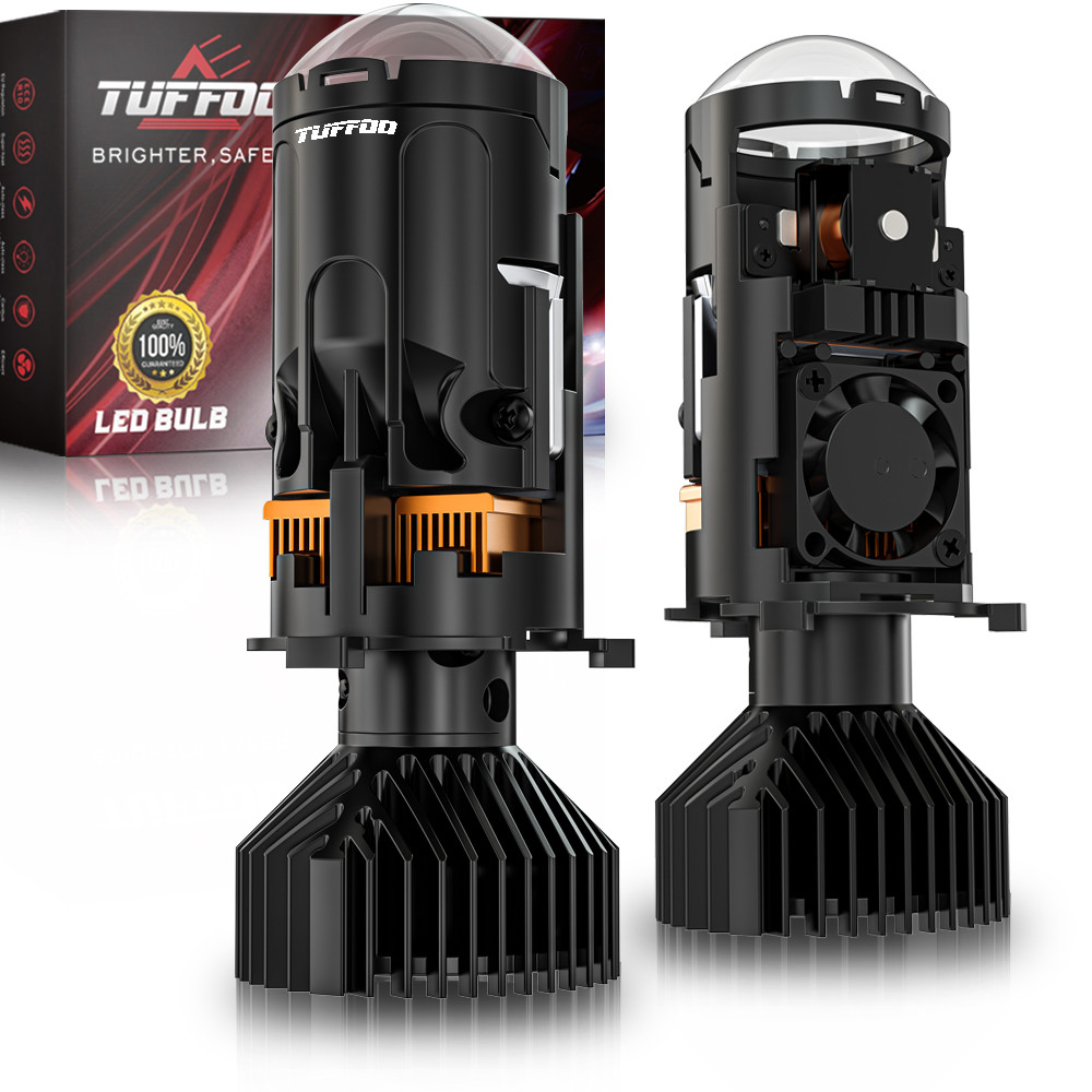 TUFFOO 1Pair P70 Mini H4 Bi LED Projector Headlight For Car - 6000K ...