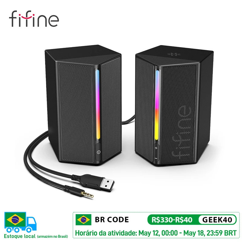 FIFINE Gaming Sound Box with Stereo Surround Sound, USB RGB Speaker ...
