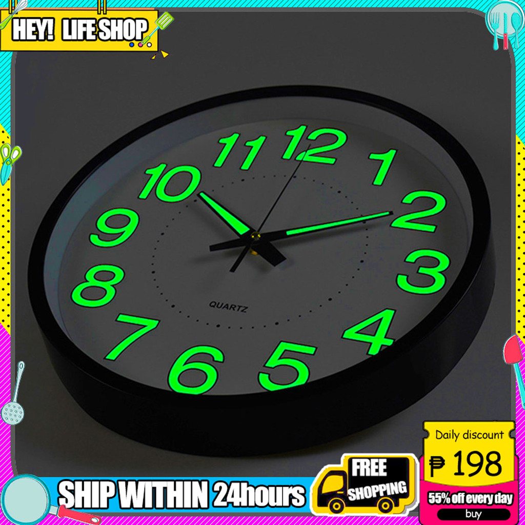 HEY! 12 Inches Luminous Wall Clock 8" Clocks Glow In The Dark with ...