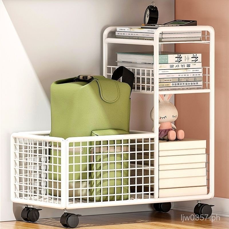 Movable Storage Basket Rack Shelf Backpack Wheels Office Mobile Cart ...