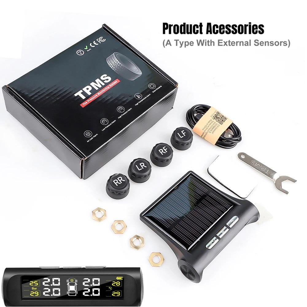 Car TPMS Tyre Pressure Monitoring System Solar Powered Digital LCD ...