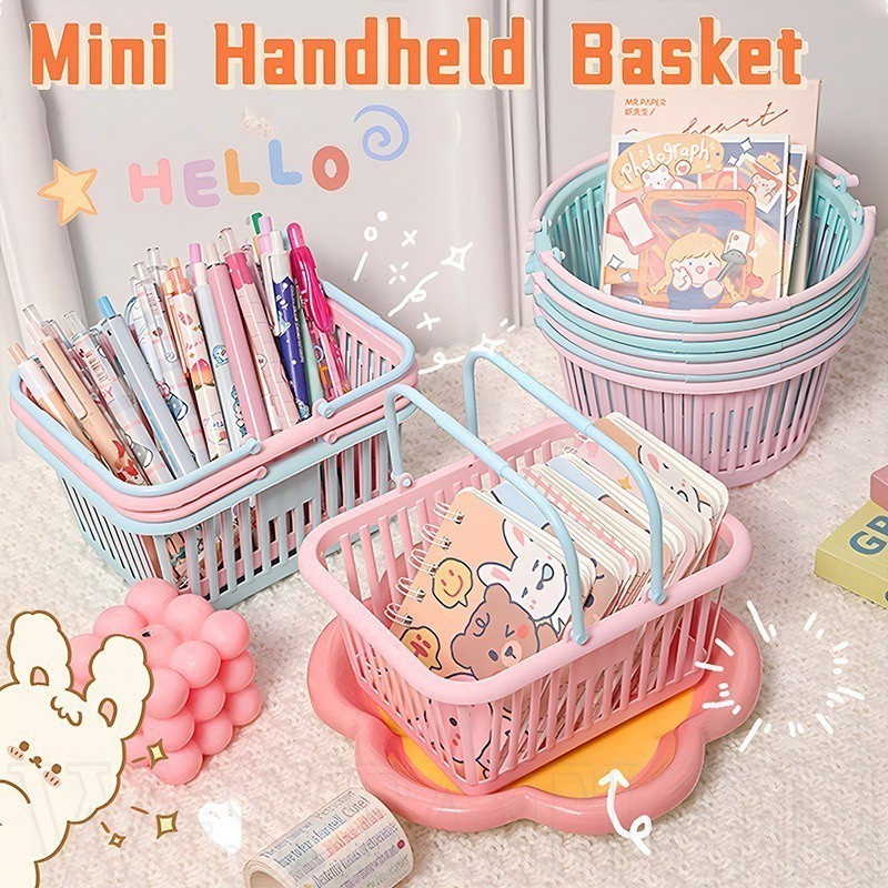 Cute Macaron Handheld Storage Basket Portable Mini Plastic Sundries ...