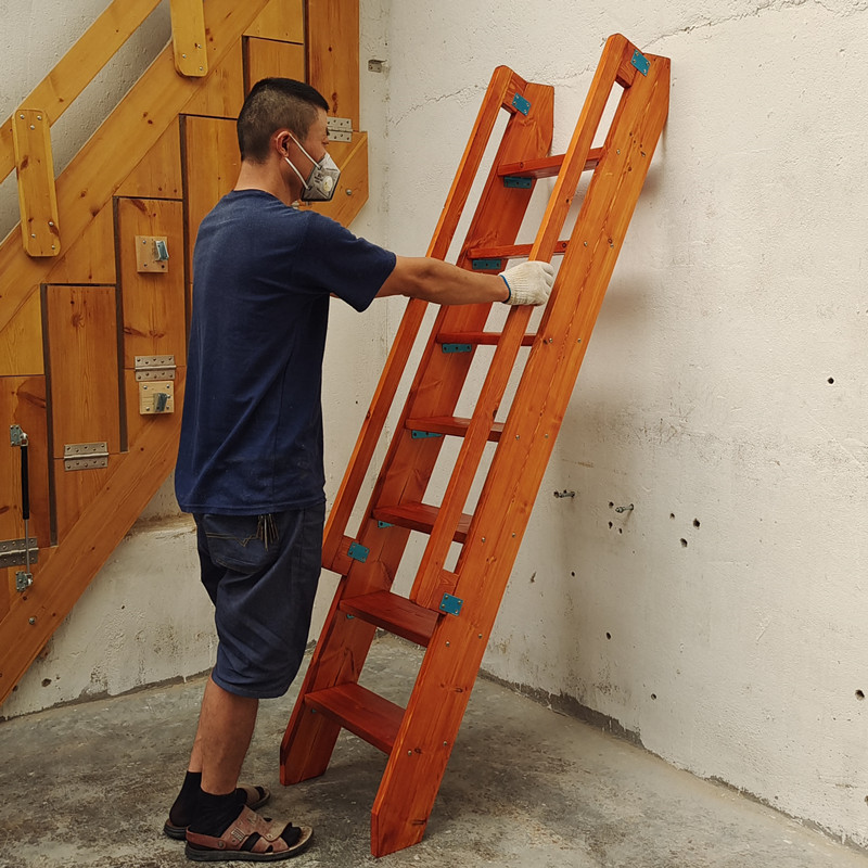 S588Wooden Ladder Duplex Loft Stairs Indoor Straight Ladder Solid Wood ...