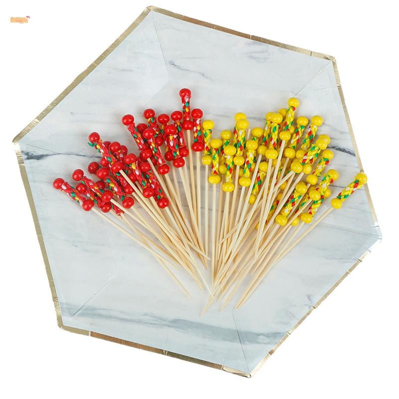 Sweet 100pcs Bamboo Double Bead Fruit Fireworks Toothpick Dessert ...