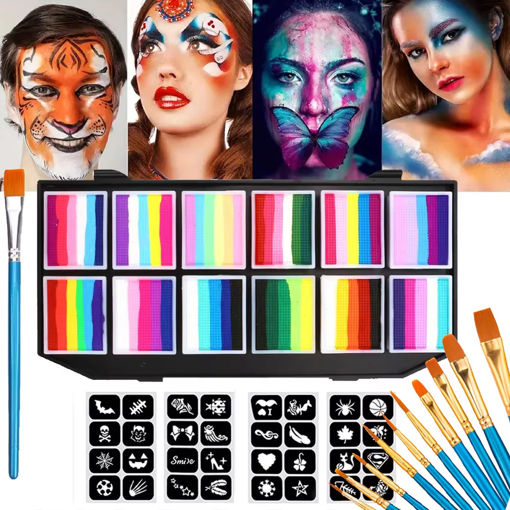 VERONNI 12 Colors Water-Soluble Rainbow Palette Children's Face Body ...