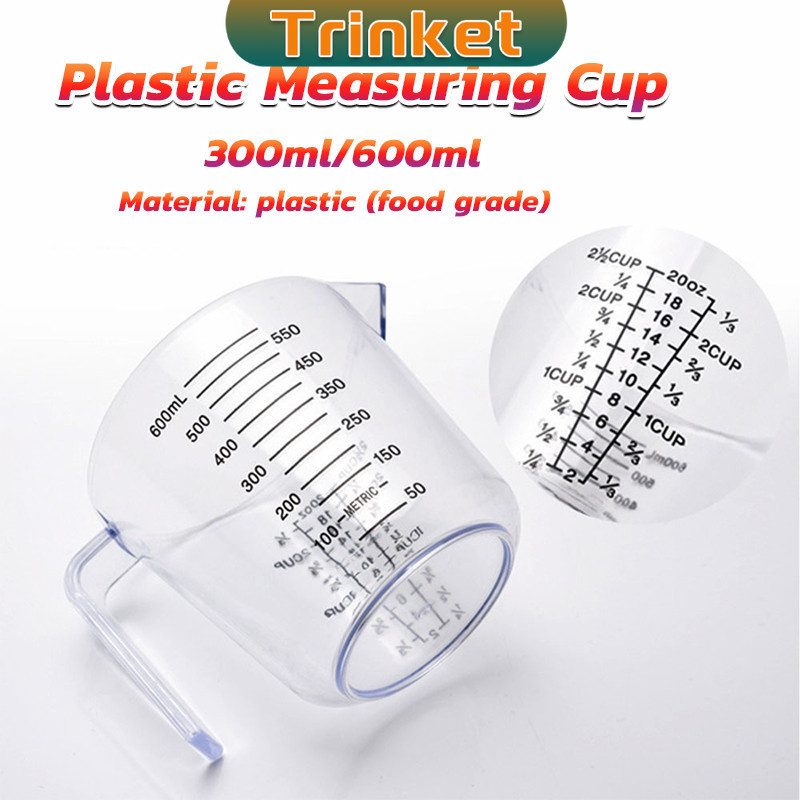 Trinket 300/600ml Plastic Clear Measuring Cup With Measurements 2Sizes ...