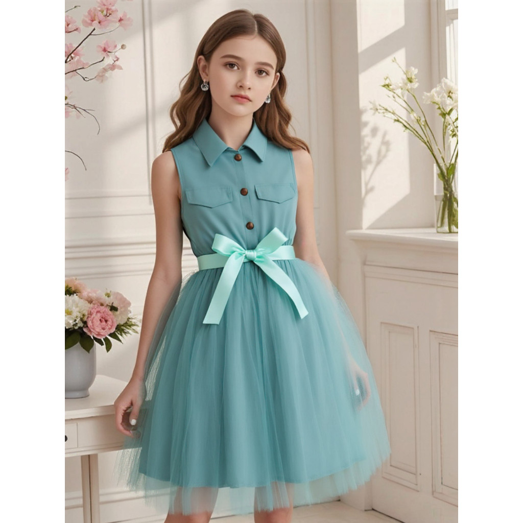 Teen Girl Dress Summer Sleeveless Fashion Mesh Belt Children Dresses Casual  Vacation Elegant Princess Dress 7 8 9 10 11 12 Yrs | Shopee Philippines