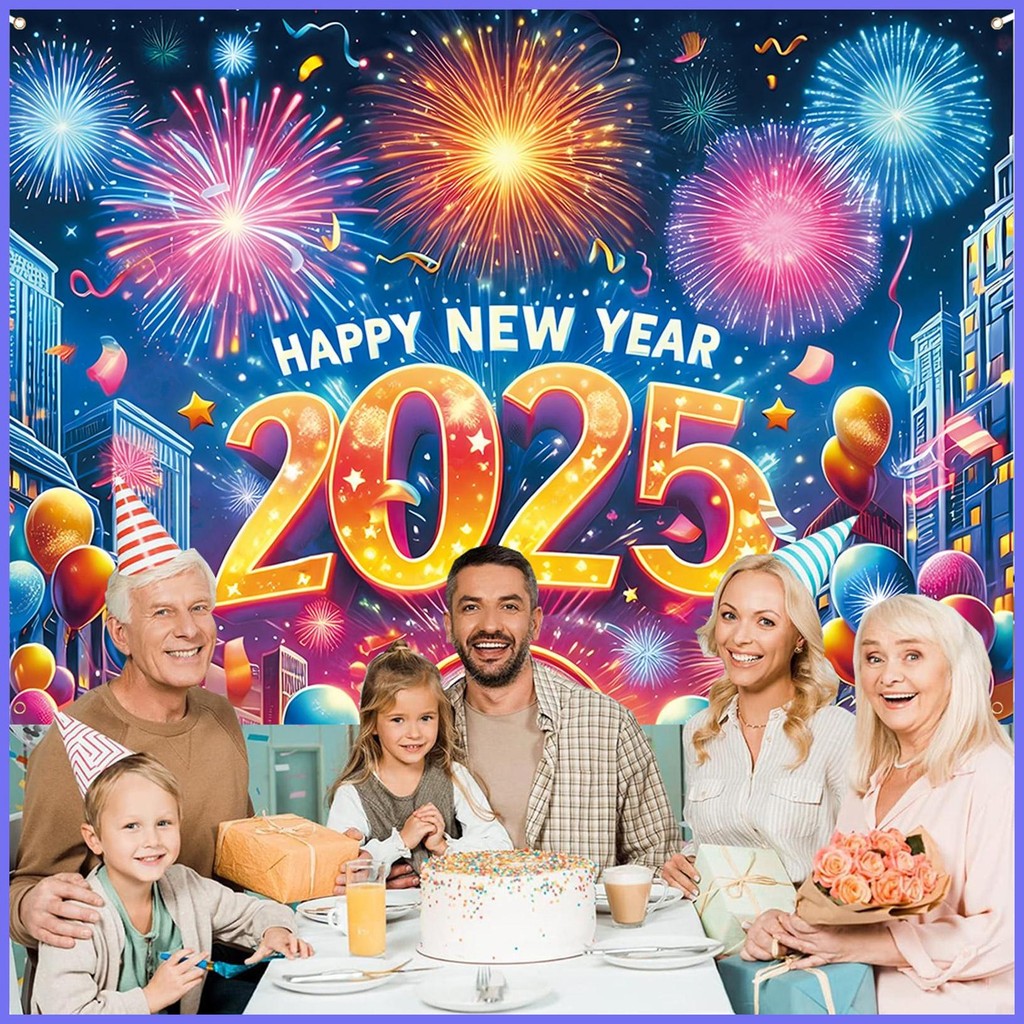 Happy New Year Background 2025 New Years Eve Backdrop 2025 82.6 x 59