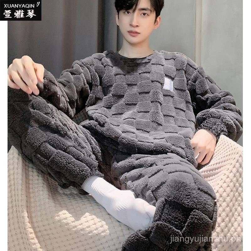 Youth Home Wear Men's plus Size Thick Fleece Men's Pajamas Flannel ...