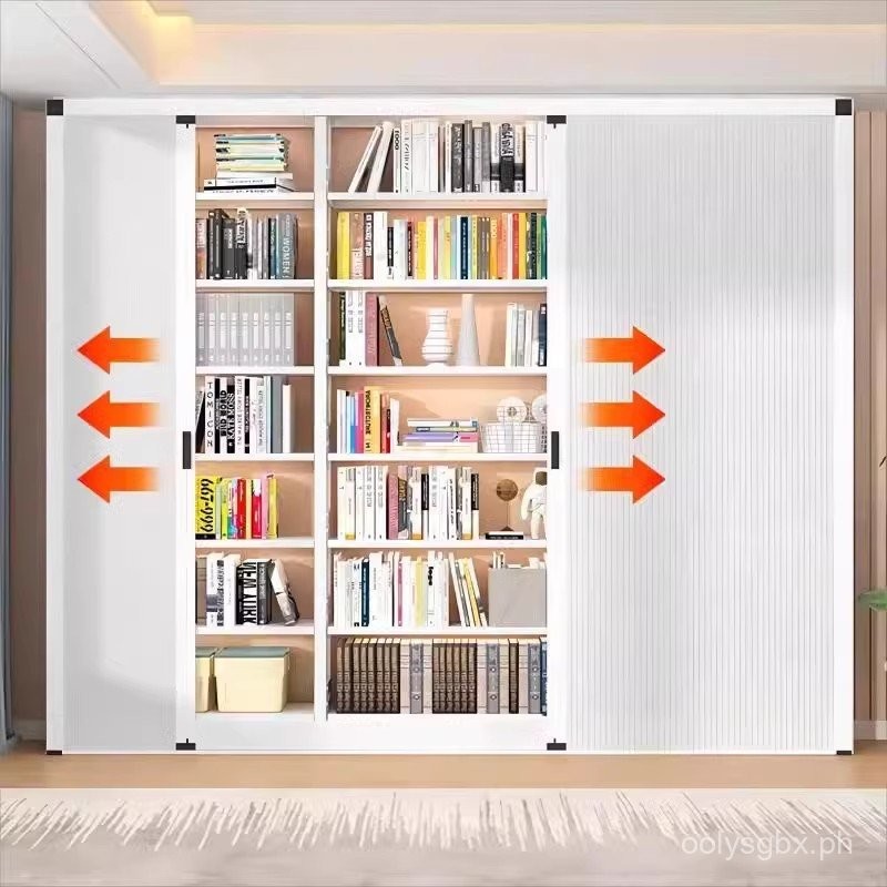 Steel Study Bookshelf Magnetic Suction Sliding Door Children's Bookcase ...