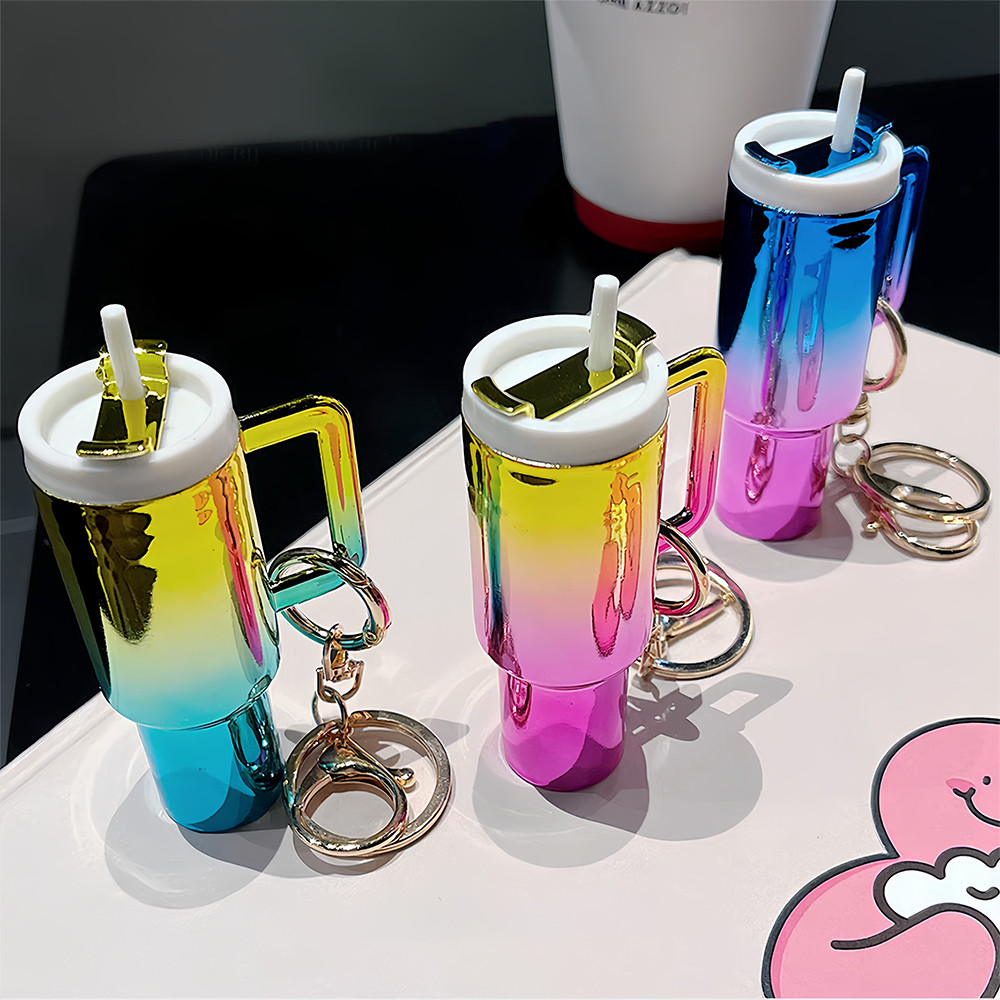 Mini 3D Plastic Water Bottle Keychain Colorful Hand Shank Cup Pendant ...