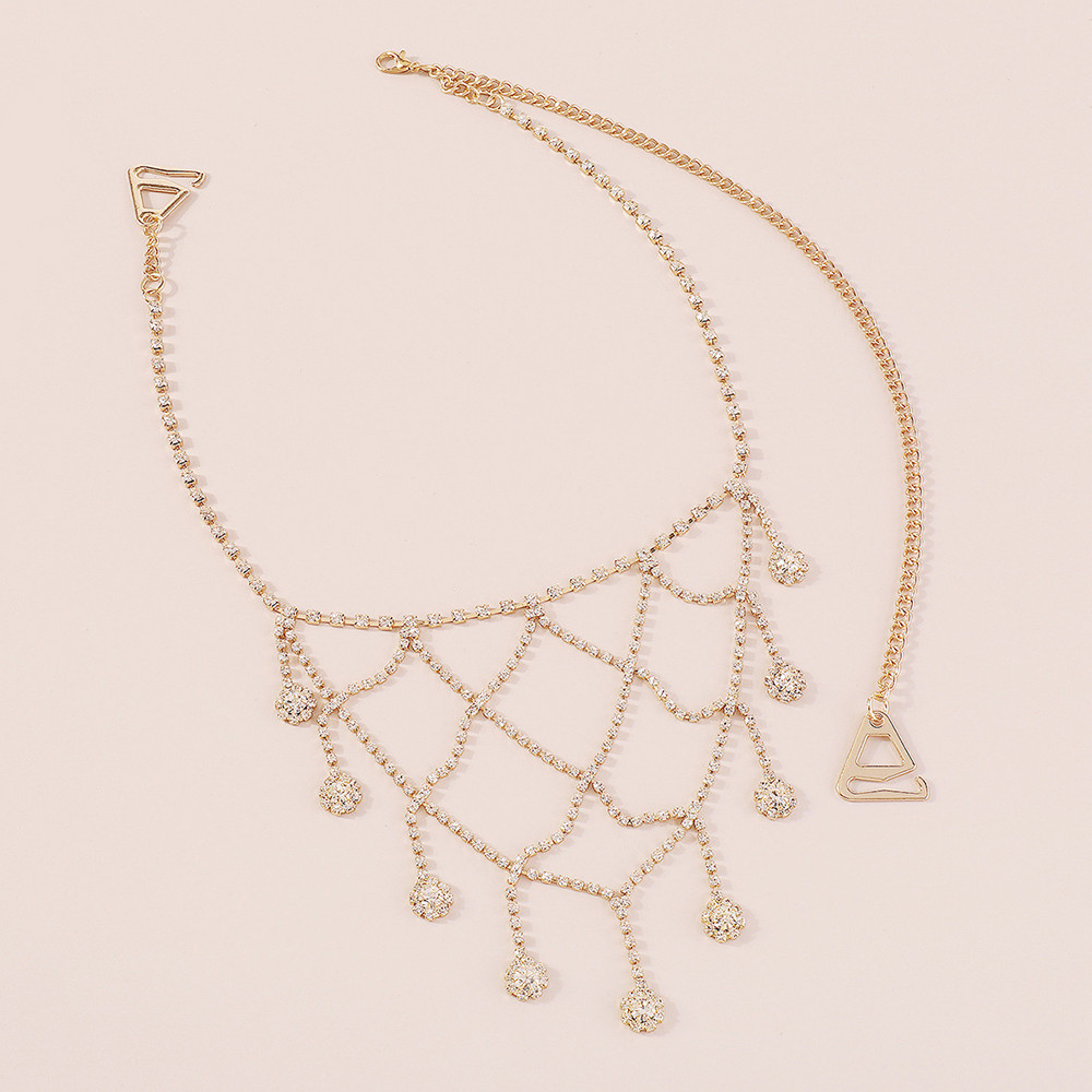Wedding 1 pcs Rhinestone Shoulder Chain Mesh Layered Crystal Tassel ...