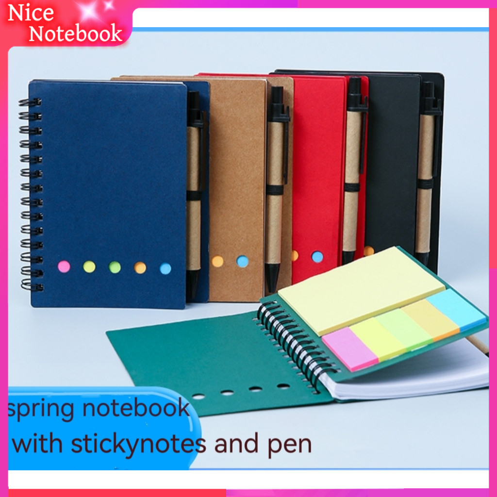 A6 Spring Notebook with Ballpen and stickynotes Notepad school supplies ...