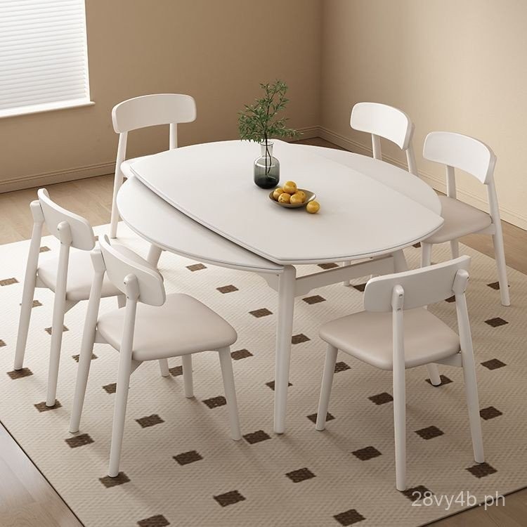 Nordic Log Style Stone Plate Dining Table Retractable Folding Dining ...