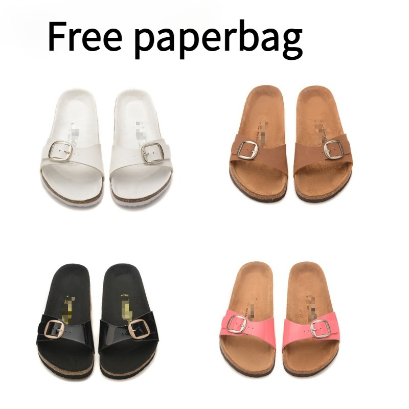 【box+paperbag】Milano Big Buckle leather cork slippers for men and women ...