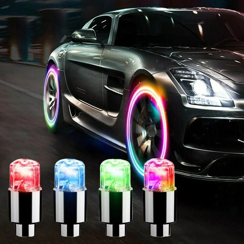 2-Pack LED Valve Stem Caps - Glowing Tire Valve Light Caps For Cars, Bikes, & Trailers, Easy Install