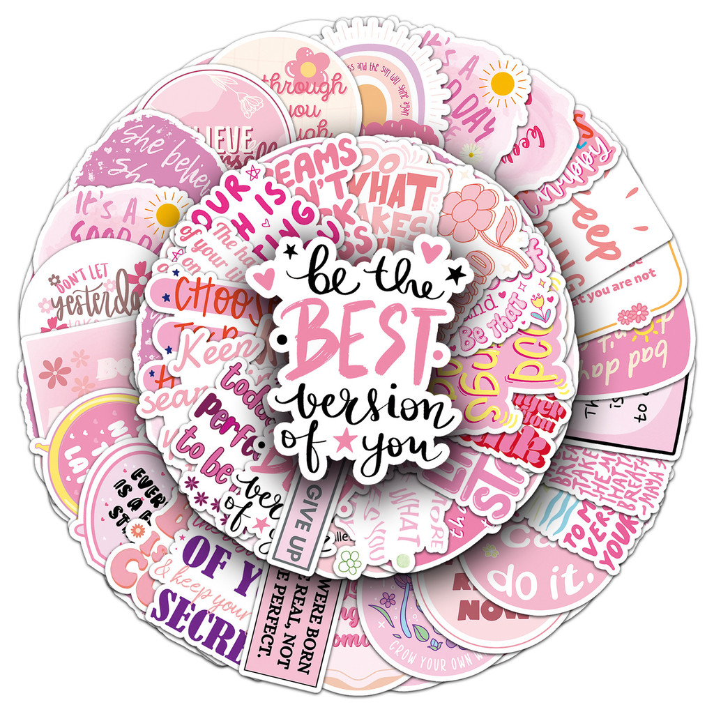 50 Pink Inspirational Stickers - Waterproof Decals for Luggage, Tech ...