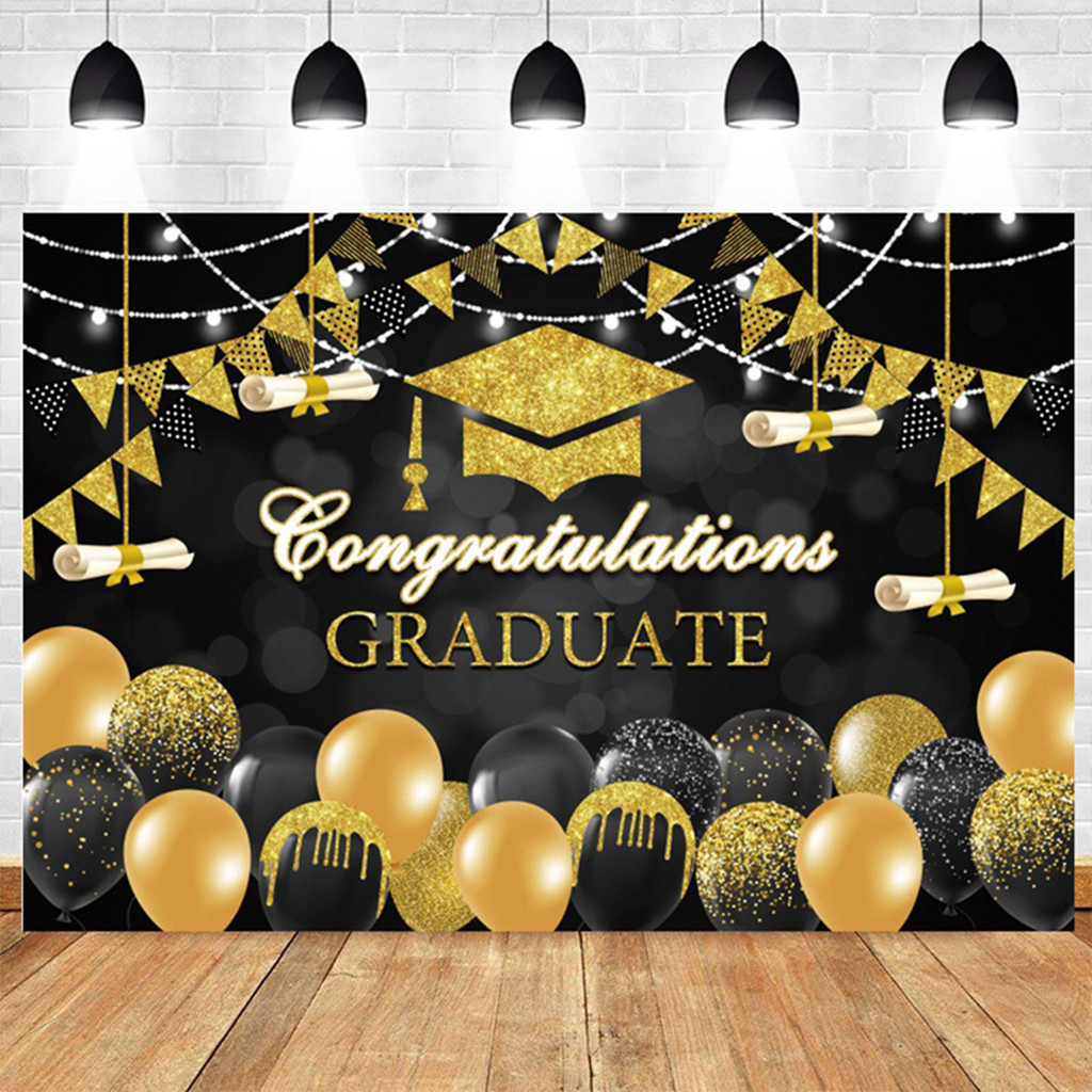 Congrats Grad Backdrop Black Gold Glitter Graduation Photography ...