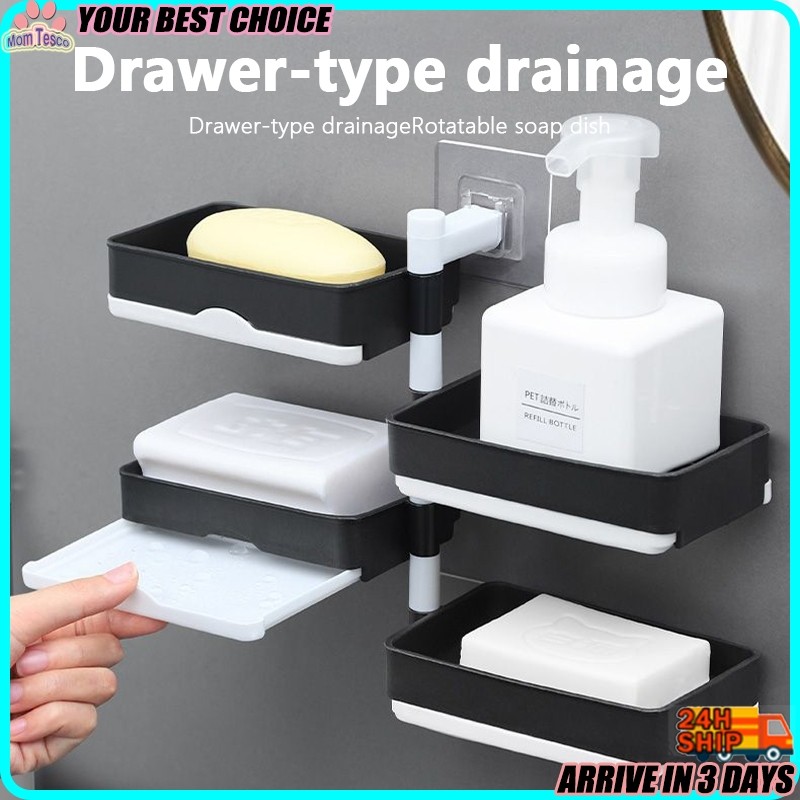 2/3/4 Layers Rotating Soap Box Rack Non Drilling Wall Mounted Soap Box ...