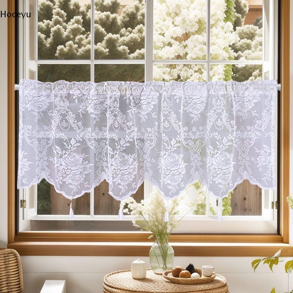 HOCEYU Short Curtain, White Lace Tassel Tulle Window Half Curtains ...