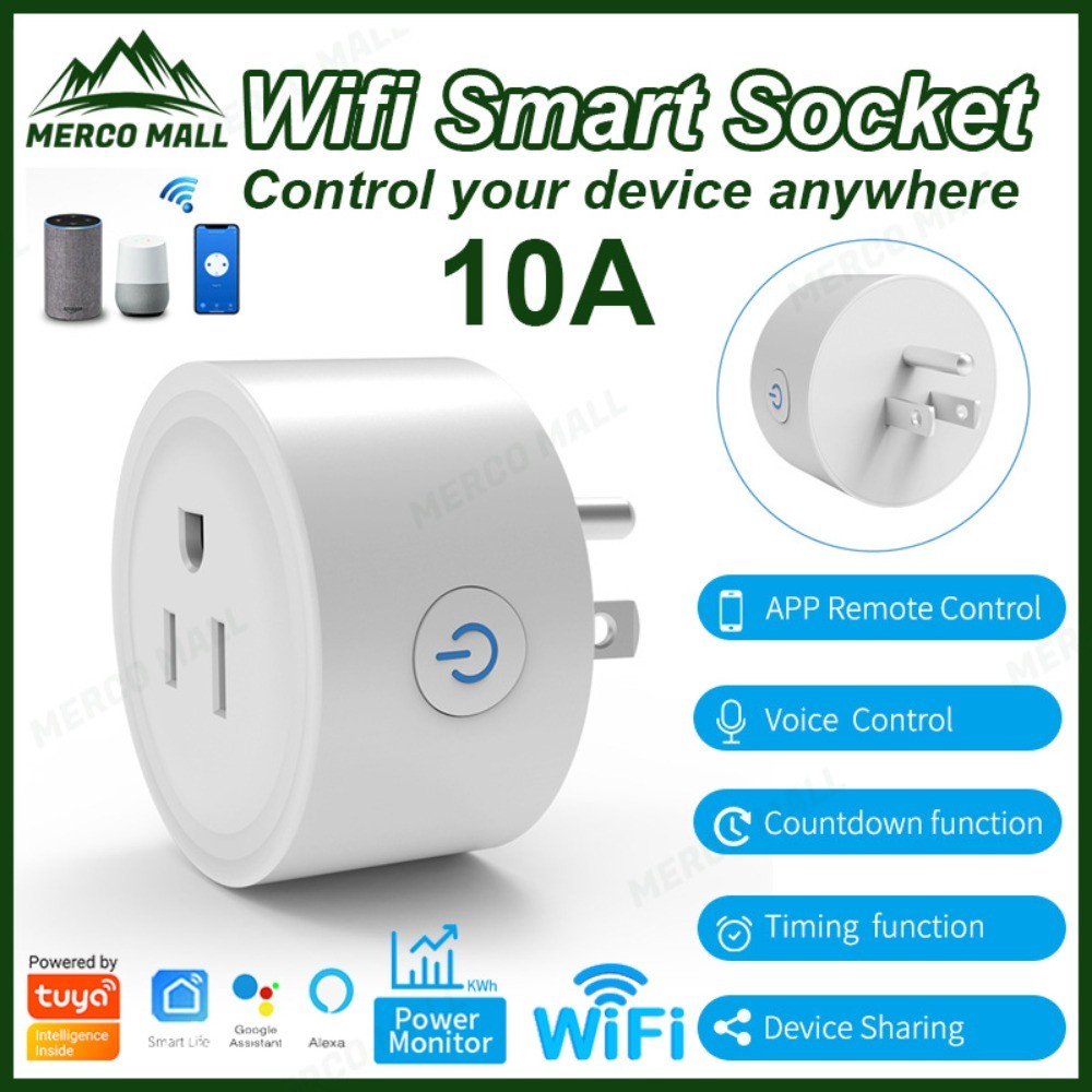 10A Wifi Smart Plug Tuya WiFi Socket Adaptor US Plug Wireless Outlet ...