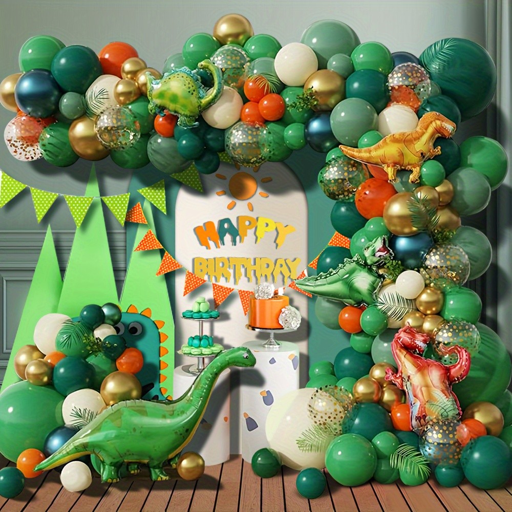 Dinosaur Themed Birthday Party Balloon Set, Green Balloons, Dinosaur ...