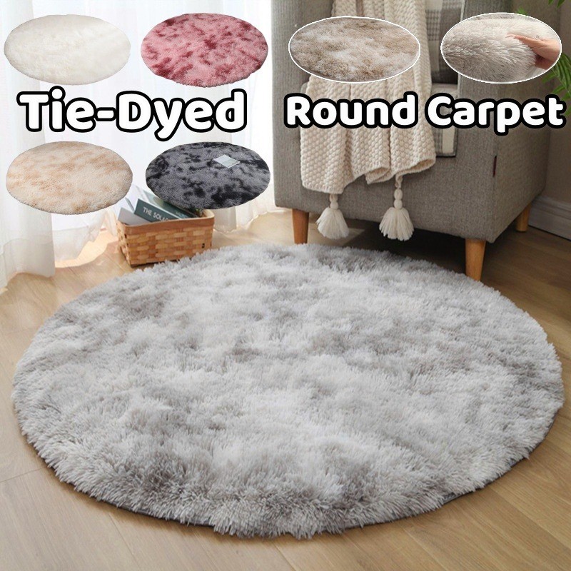 PH STOCK Tie-dyed Round Carpet Velvet Fluffy Rug Bedroom Plush Soft ...