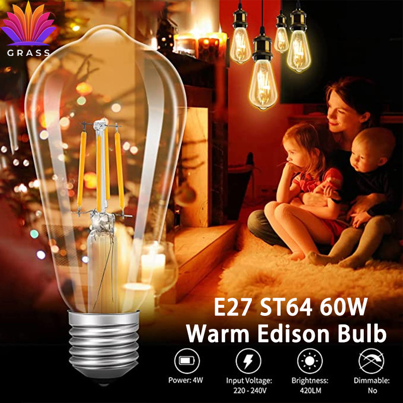 Edison E27 ST64 Warm Bulb Retro Led Filament Light Bulb 220V Vintage ...