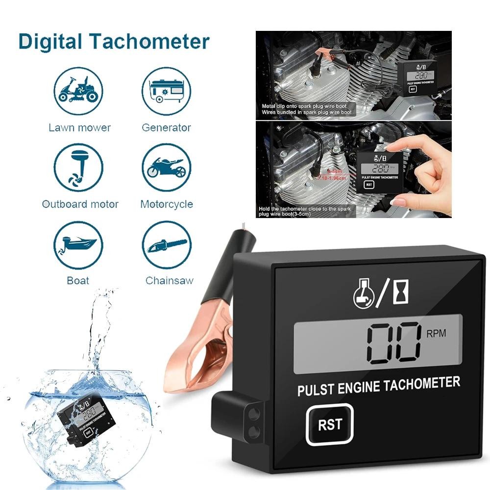 RacingPowerSports LED 12V Backlit Tachometer With Hour Meter For ATV, Boat, Bike, UTV - Black
