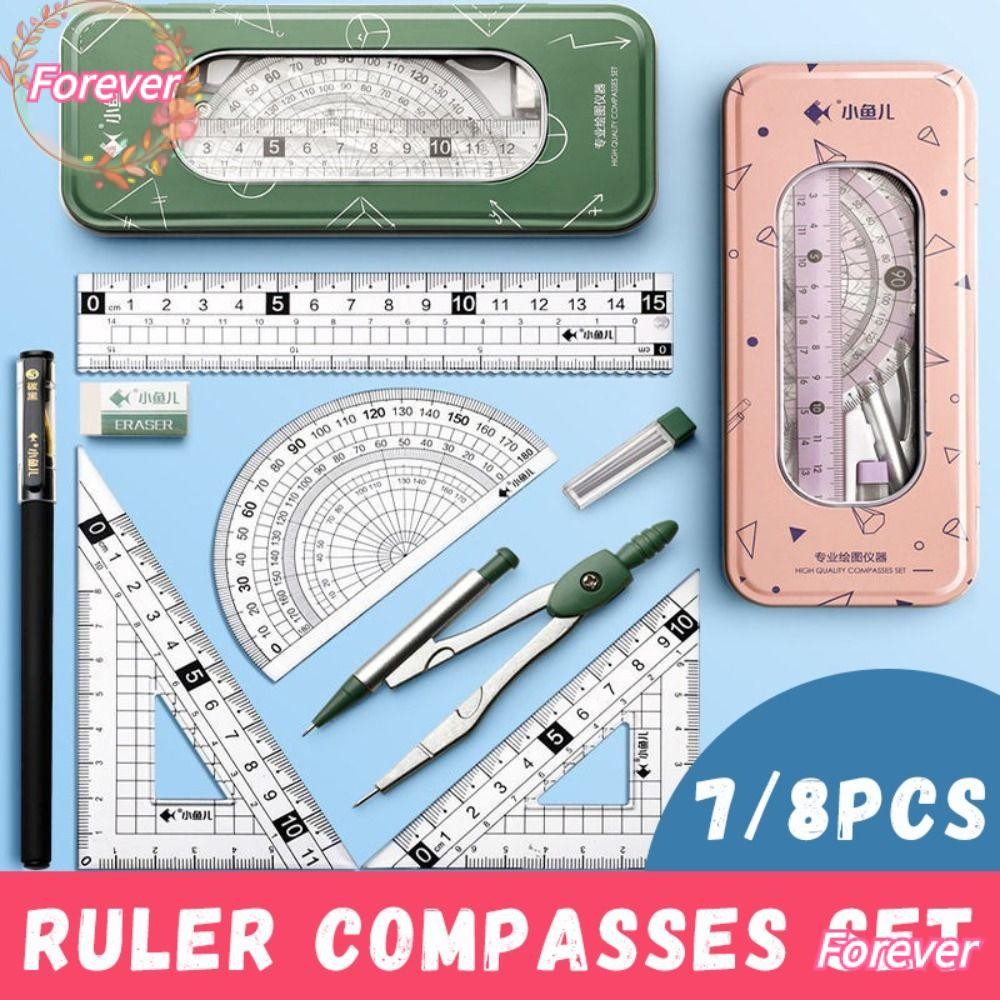 FOREVER 7/8PCS Ruler Compasses Set, Set Square Protractor Measuring ...