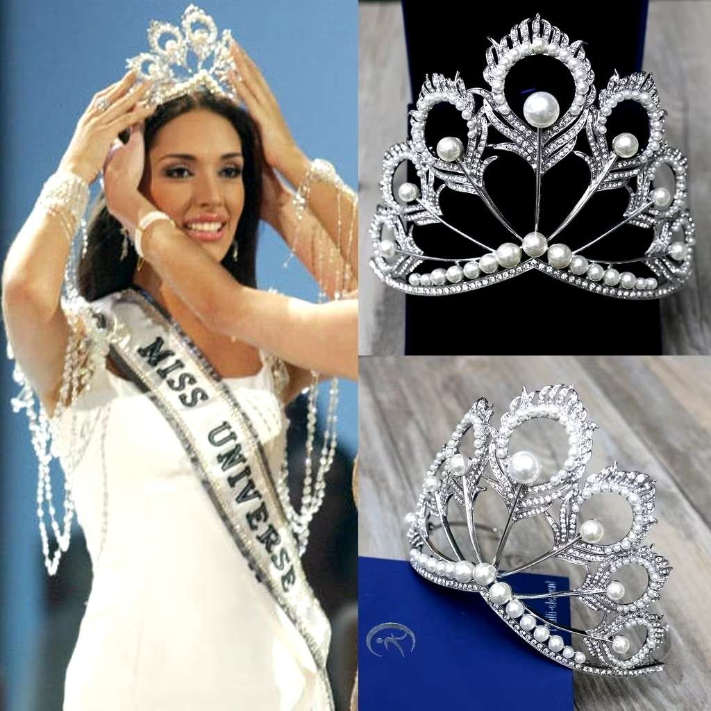 Miss Universe Big Full Round Silver Pearl Rhinestone Crown | Shopee ...