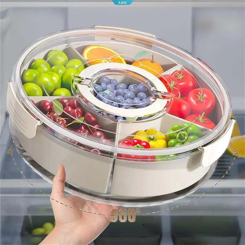 Rotatable fruit plate with cover and handle; multi-functional snack ...
