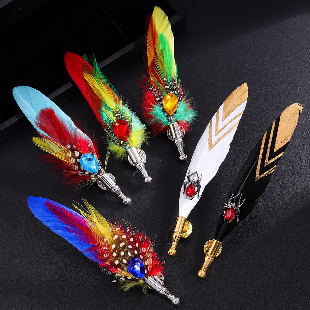1 Piecce Men's Feather Brooch Christmas Decorative Pins Wedding Party ...