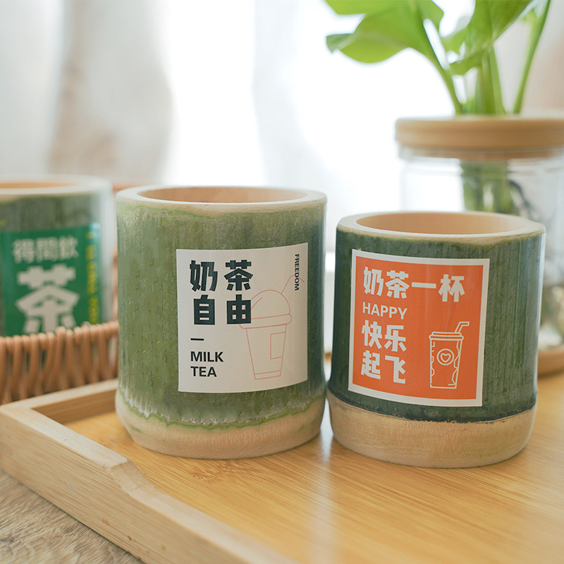 Ice Cream Cup Natural Bamboo Tube Milk Tea Cup Rice Steamer Bamboo Cake ...