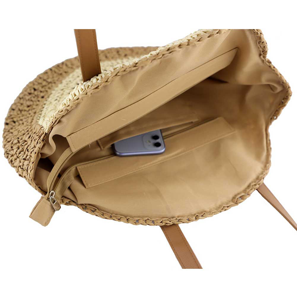 TIAASTAP Straw Beach Tote Bag For Women – Woven Shoulder Bag With Zip, Large Carryall (Beige, Medium)