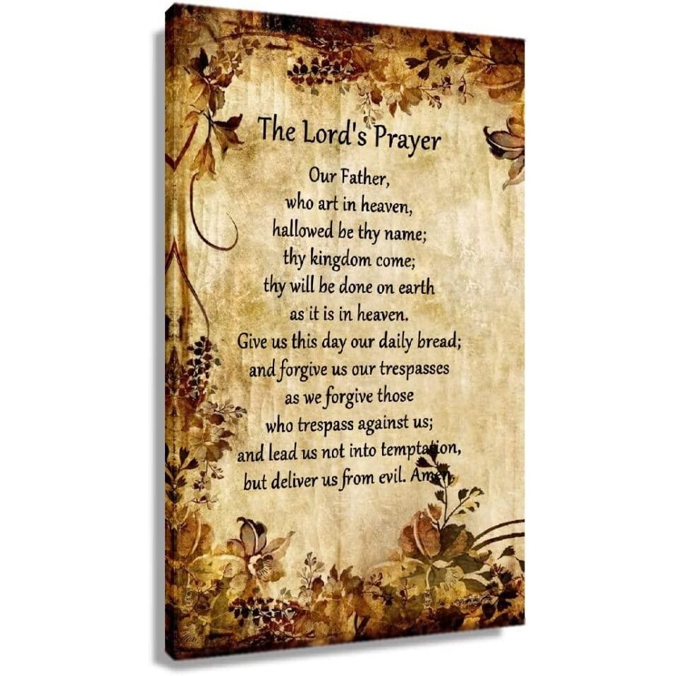 The Lords Prayer Wall Art Canvas Vintage Our Father Quote Poster ...