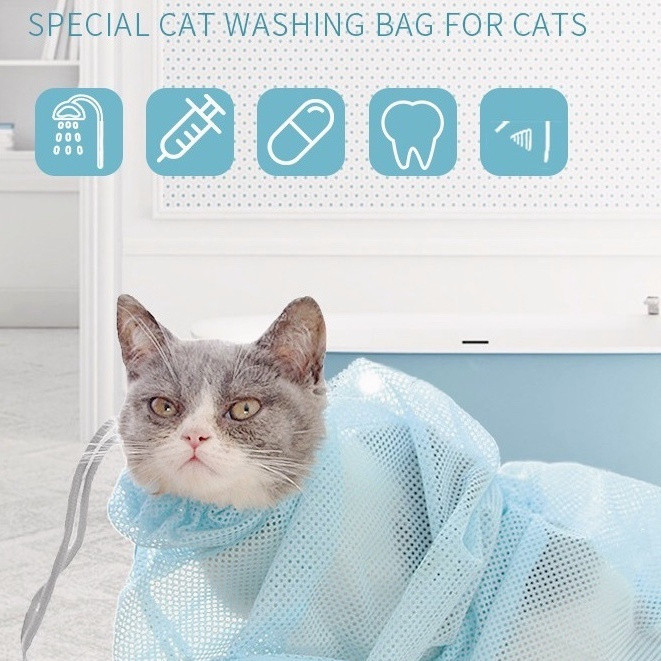 Cat Grooming Bath Bag Cat Bathing Bag Mesh Pet Nail Care Net Anti Bite ...