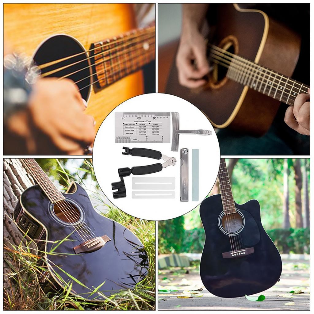Guitar Tool Kit with Sander Radius Gauge String Action Ruler Fingerboard Protector is suitable for measuring and adjusting electric guitar, bass, banjo