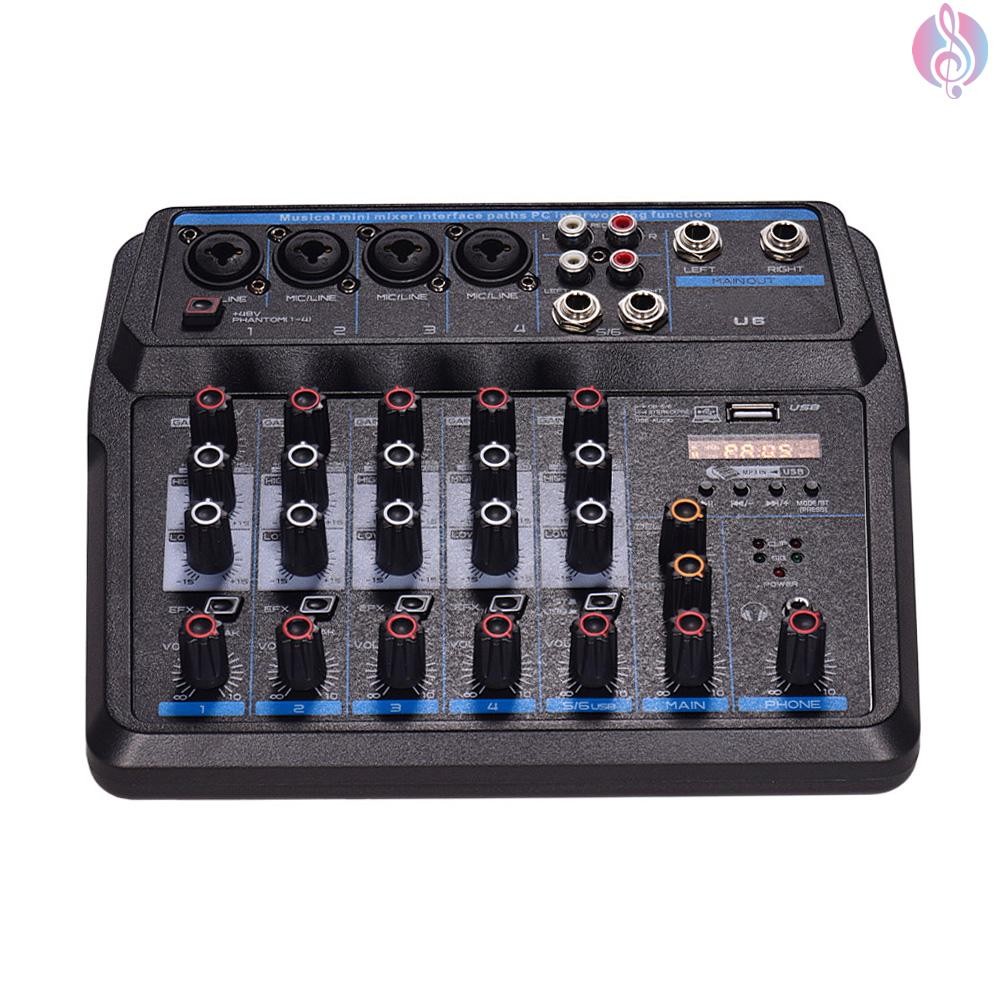 U6 Musical Mini Mixer 6 Channels Audio Mixers BT USB Mixing Console ...