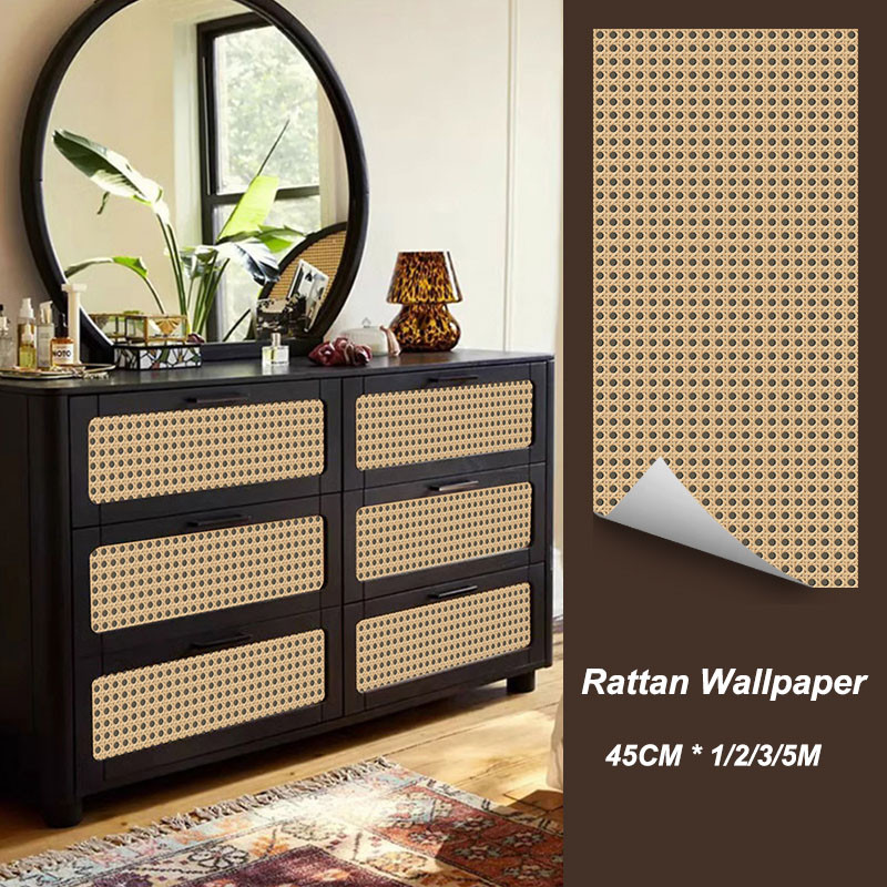 1/2/3/5M PVC Rattan Wallpaper Self Adhesive Waterproof Cabinet Sticker ...