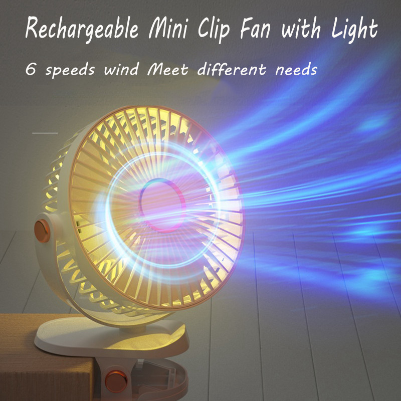 Portable Mini Clip Fan LED Light Rechargeable Electric Fan for Stroller ...