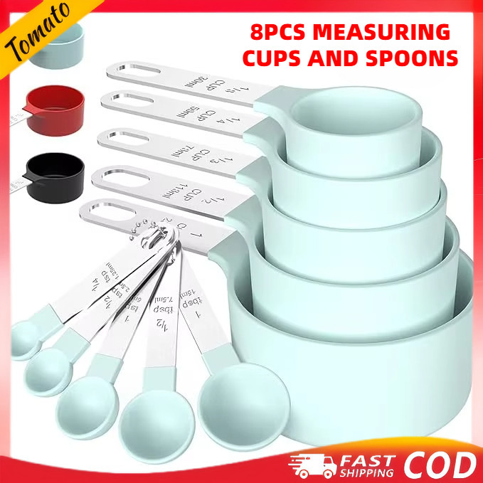 8PCS Stainless Steel Measuring Cups Kitchen Measuring Cup and Spoon Set ...