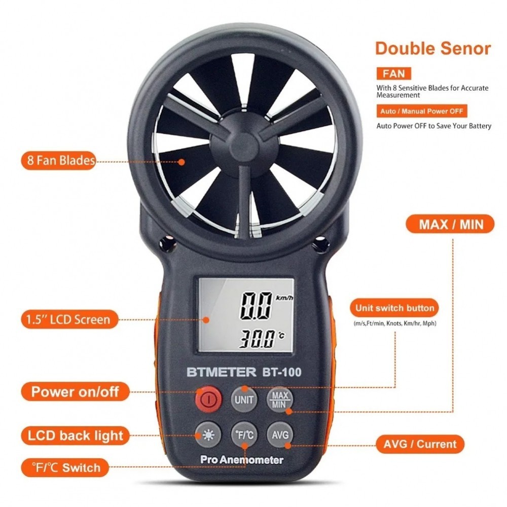Compact Anemometer with Low Battery Indicator and Auto Shutdown Feature ...